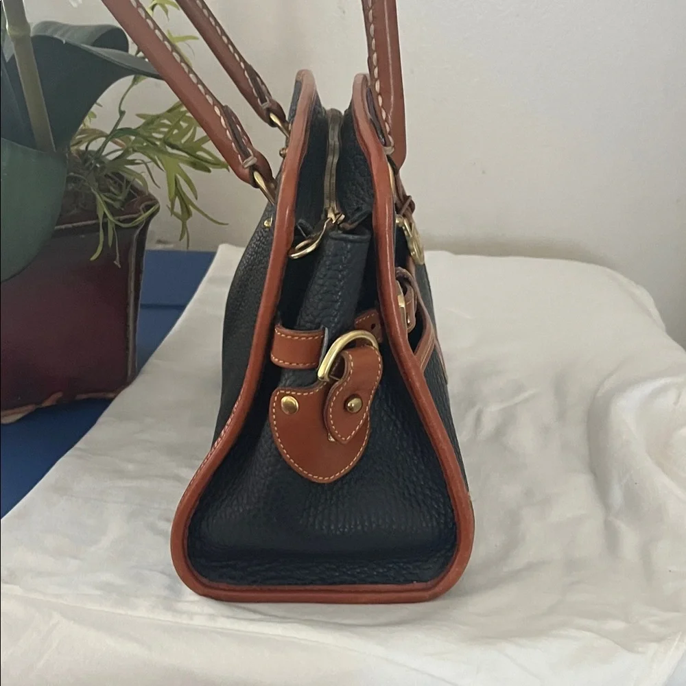 Dooney & Bourke Navy and Brown Leather Satchel